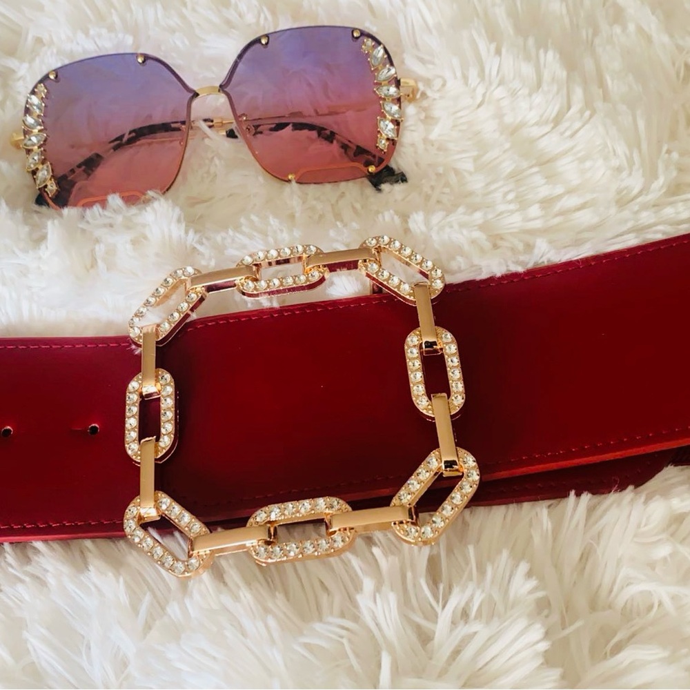 Gold Crystal Link Belt - Red Accent